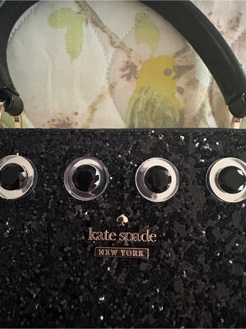 Rare Kate Spade Skyline Way Violina Black Glitter Grommet Satchel Holiday Glam - Picture 4 of 12